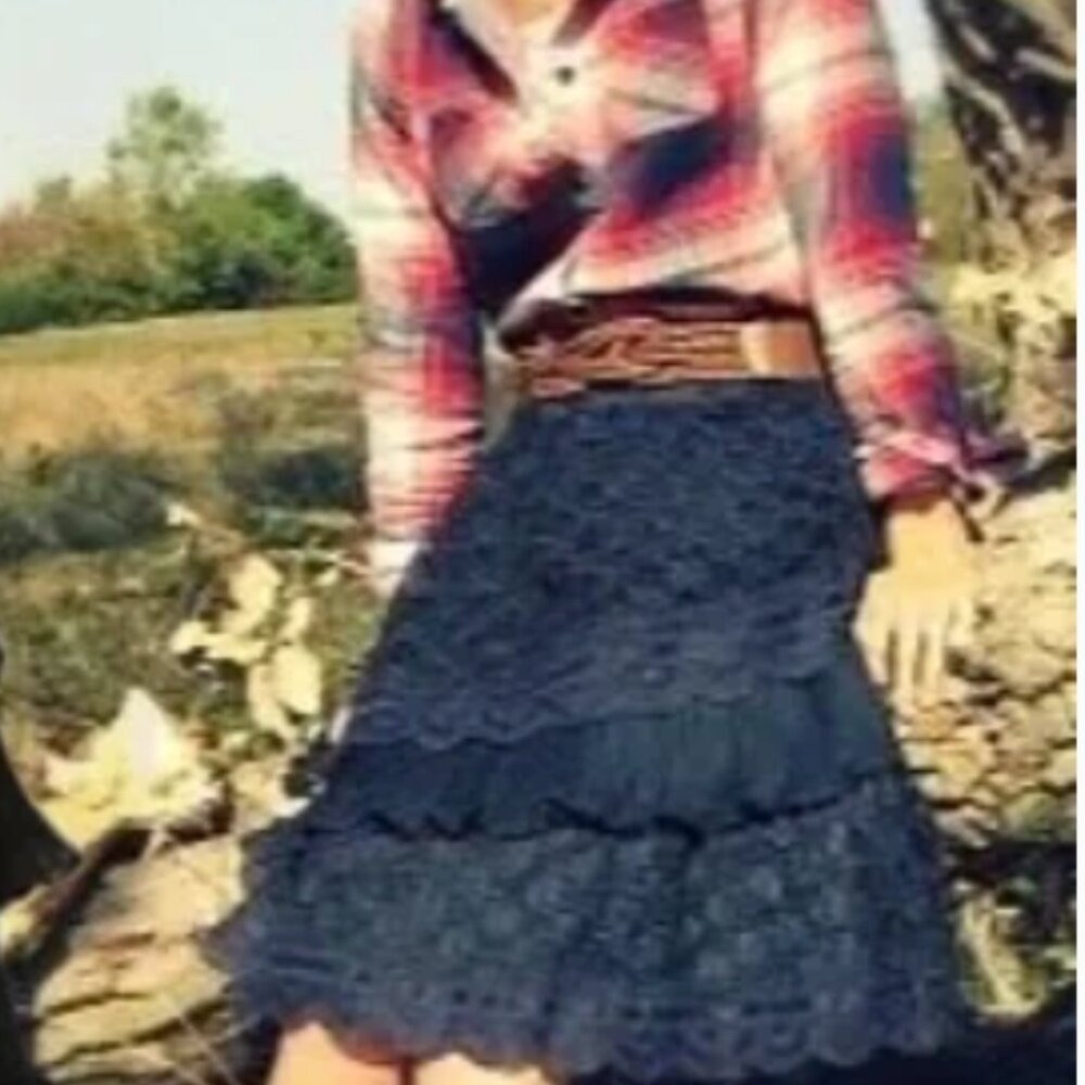 Anthropologie Moulinette Soeurs Tatted Tides‎ Navy Lace Skirt SZ 8 Steampunk